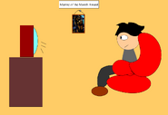 Steve watching Family Guy on television at his home.