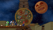 Mario, Link, Pit, and Yoshi saw the Moon.