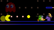PAC-MAN using Power Pellet to attack Bandana Dee and Black Mage while they are running away from him.