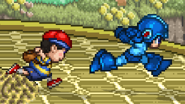 Mega Man and Ness dashing on Palutena's Shrine.