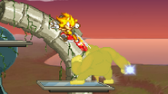 Super Sonic using his down aerial, while Donkey Kong charges his Giant Punch, on Battlefield.