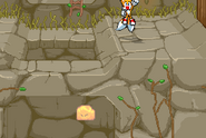 Tails taunting while Kirby uses stone and falls to his doom.