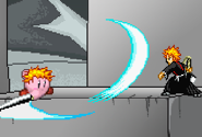 Kirby using Getsuga Tenshō to hit Ichigo on Hueco Mundo.