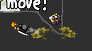 Wario using a half-charged Wario Waft.