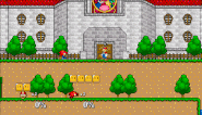 Mario throwing a Bob-omb at Blade on Peach's Castle.