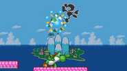 Yoshi throwing an egg at Mr. Game & Watch.