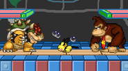 Pichu crouching, centered to Bowser and Donkey Kong on WarioWare, Inc..