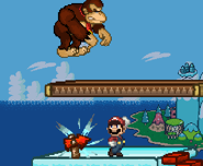 Mario (in his early design) after using his up throw on Donkey Kong.
