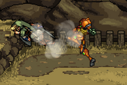 Samus attacking Link with her forward tilt on Hylian Skies.