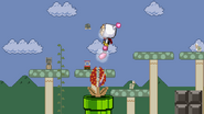 Bomberman being hit by Piranha Plant.