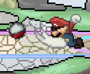 Mario throwing a Poké Ball on early Battlefield.