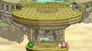 Link and Kirby using their Hero Bows while Pit and another Kirby use Palutena's Bow.