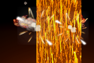 Samus and Link getting hit by the stream of lava that appears in the middle of the stage.