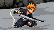 Ichigo preparing to use Gazan on the ground on Hueco Mundo.