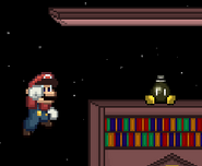 Mario approaching the Bob-omb on Galaxy Tours.