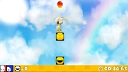 Yeah standing on a Yellow Block placed below the mango.