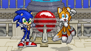 Sonic and Tails performing their taunts.