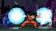 Goku using his down smash against Lucario and Ryu on Central Highway.