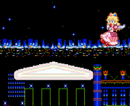 Peach being bounced back by the stage's bottom bumper.