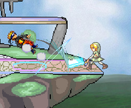 Link hitting Naruto with his ledge attack, on Battlefield.