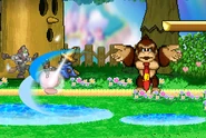 Donkey Kong taunting while Black Mage attacks Fox on Dream Land.