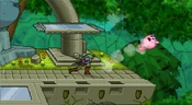 Link's forward smash not sending Kirby very far due to his low damage.