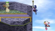 Krystal uses Staff Rocket Boost while Bomberman uses Jetpack on Venus Lighthouse.