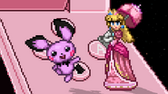 Pichu and Peach taunting on Nintendo 3DS.