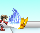 Pikachu being hit by Lloyd on Online Practice Stage.