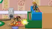 Bowser hitting the drawers to knock Isaac down.
