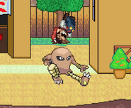 Hitmonlee kicking Mario.