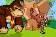 Hitmonlee being summoned by Donkey Kong on Yoshi's Story.
