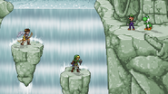 Pit, Link, Luigi, and Yoshi standing on the stage.