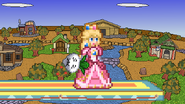 Peach holding a "Stitch" vegetable.