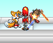 Tails hitting Lloyd with his up smash on Waiting Room.