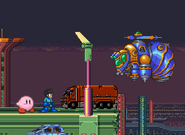 Mega Man and Kirby saw a Bee Blader
