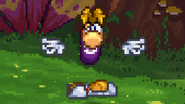 Rayman shrugging after using Plum while the plum is already on the stage.