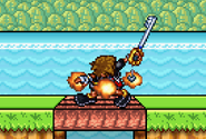 Sora using his down special move, Command Deck on Mushroom Kingdom II.