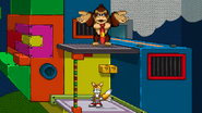 Donkey Kong taunting while Tails is standing on Toy Time Galaxy.