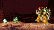 Yoshi using Egg Toss to attack Bowser on Castle Siege.