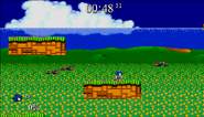 Sonic on a floating platform surrounded by Buzzers.