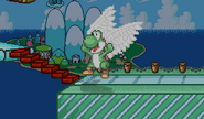 Yoshi as he transforms into Super Dragon on Yoshi's Island.