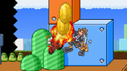 Fire Mario hitting Sora with Flaming Jump Punch, on Mushroom Kingdom III.