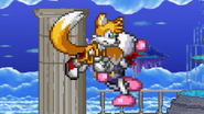 Tails carrying Bomberman on Sky Sanctuary Zone.