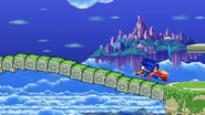 Sonic dashing across the falling blocks.