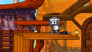 Chibi-Robo crouching on the stage.