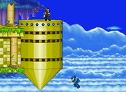 Mega Man falling, after the pieces fell.