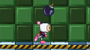 Bomberman throwing a bomb on Bomb Factory.