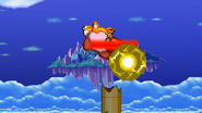 Kirby using the aerial version of Energy Ball Blaster.