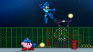 Mega Man and Kirby uses Mega Buster on Skull Fortress.